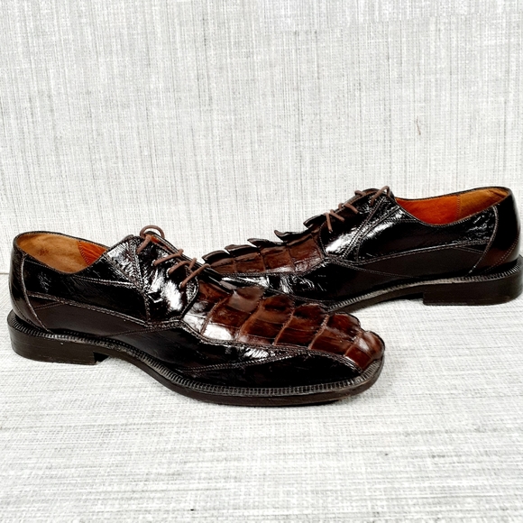 Romano "Lucas" Brown Genuine Crocodile Tail Eel Shoes 8.5 - Picture 7 of 9